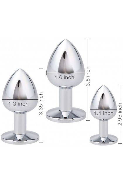 Coffret 3 plugs aluminium argent - S - M - L - STRASS VIOLET - BR138