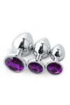 Coffret 3 plugs aluminium argent - S - M - L - STRASS VIOLET - BR138