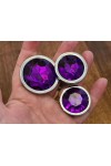 Coffret 3 plugs aluminium argent - S - M - L - STRASS VIOLET - BR138