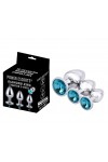 COFFRET 3 PLUGS ALUMINIUM ARGENT - S - M - L - BLEU OCÉAN - BR138