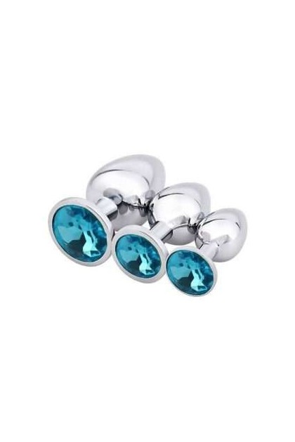 COFFRET 3 PLUGS ALUMINIUM ARGENT - S - M - L - BLEU OCÉAN - BR138