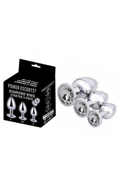 COFFRET 3 PLUGS ALUMINIUM ARGENT - S - M - L - STRASS BLANC - BR138