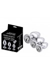 COFFRET 3 PLUGS ALUMINIUM ARGENT - S - M - L - STRASS BLANC - BR138