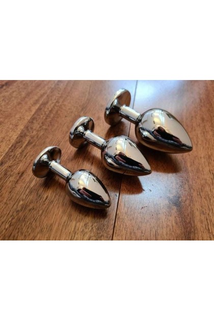 COFFRET 3 PLUGS ALUMINIUM ARGENT - S - M - L - STRASS BLANC - BR138