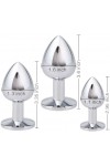 COFFRET 3 PLUGS ALUMINIUM ARGENT - S - M - L - STRASS BLANC - BR138