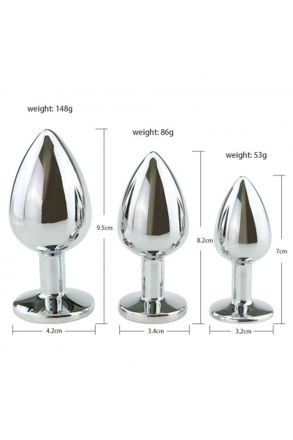 COFFRET 3 PLUGS ALUMINIUM ARGENT - S - M - L - STRASS BLANC - BR138