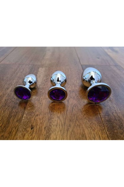 COFFRET 3 PLUGS ALUMINIUM ARGENT - S - M - L - STRASS BLANC - BR138