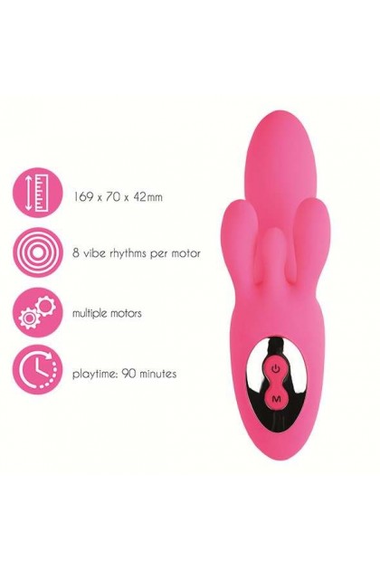 RABBIT TRIVIBE AVEC STIMULATION CLITORIDIENNE ET DES LÈVRES - ROSE