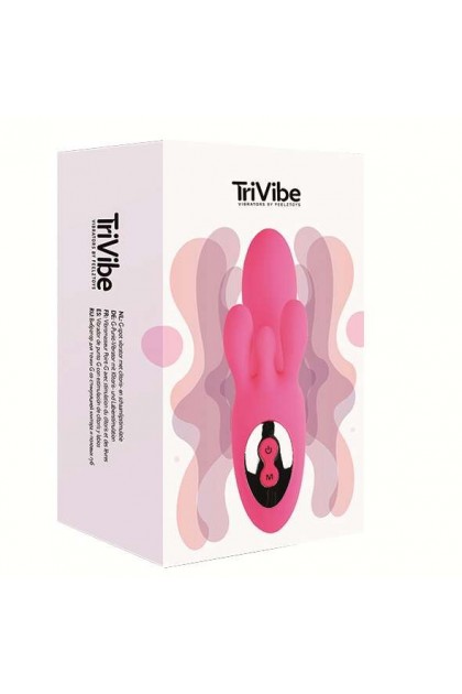 RABBIT TRIVIBE AVEC STIMULATION CLITORIDIENNE ET DES LÈVRES - ROSE
