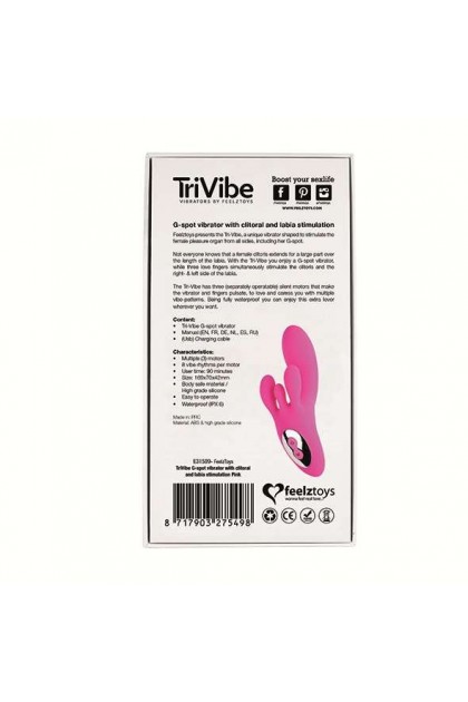 RABBIT TRIVIBE AVEC STIMULATION CLITORIDIENNE ET DES LÈVRES - ROSE