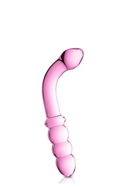 DILDO COUDÉ MULTI STIMULATION EN VERRE ROSE 22CM