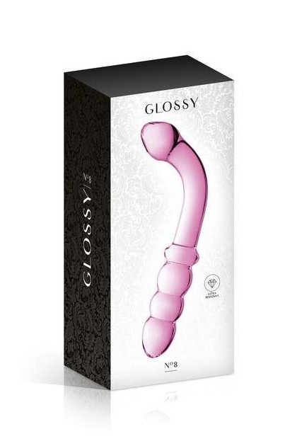 DILDO COUDÉ MULTI STIMULATION EN VERRE ROSE 22CM