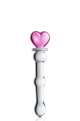 DILDO EN VERRE À BOULES AVEC COEUR ROSE 20CM