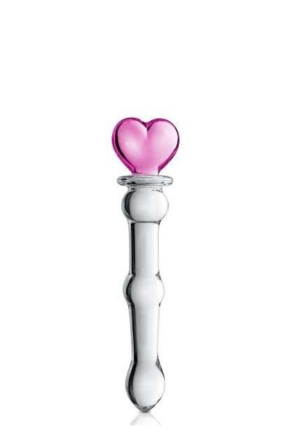DILDO EN VERRE À BOULES AVEC COEUR ROSE 20CM