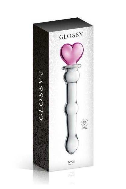 DILDO EN VERRE À BOULES AVEC COEUR ROSE 20CM