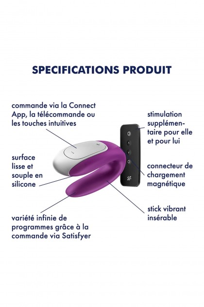 Stimulateur de couple avec appli double fun violet - Love Shop Avenue
