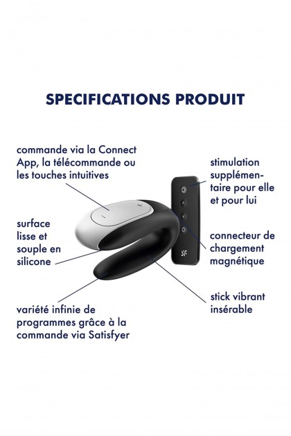 Stimulateur de couple avec appli double fun noir - Love Shop Avenue