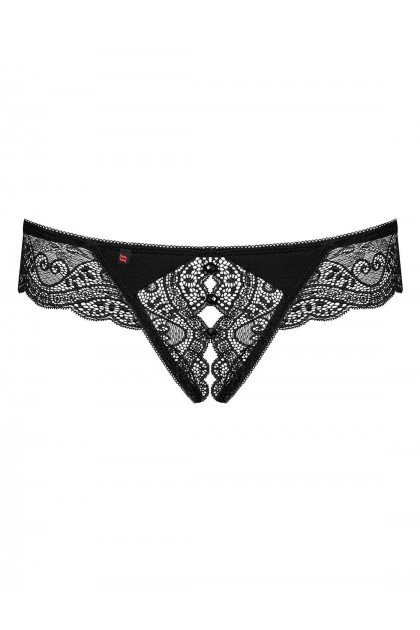 STRING OUVERT NOIR MIAMOR CROTCHLESS THONG - OBSESSIVE - XXL