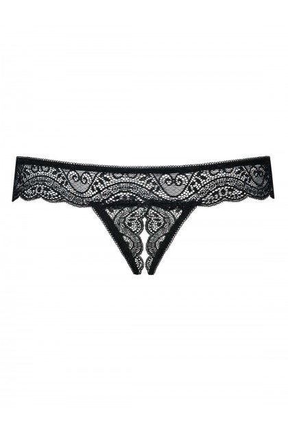 STRING OUVERT NOIR MIAMOR CROTCHLESS THONG - OBSESSIVE - XXL