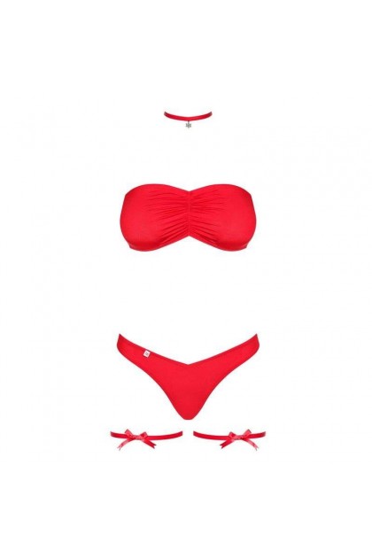ENSEMBLE LINGERIE DE NOËL ROUGE 4 PIÈCES KISSMAS SET - OBSESSIVE - S/M