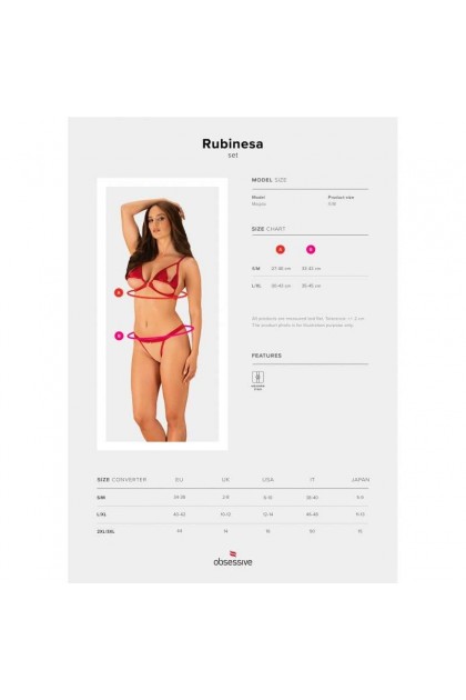 Ensemble lingerie rouge 2 pièces rubinesa set - OBSESSIVE - S/M
