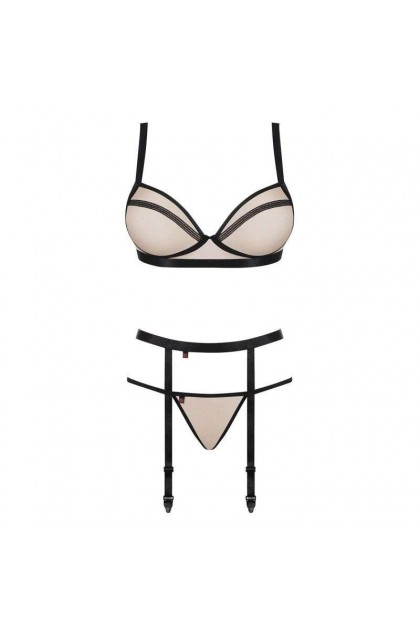 ENSEMBLE LINGERIE CHAIR 3 PIÈCES NUDELIA SET NUDE - OBSESSIVE - S/M