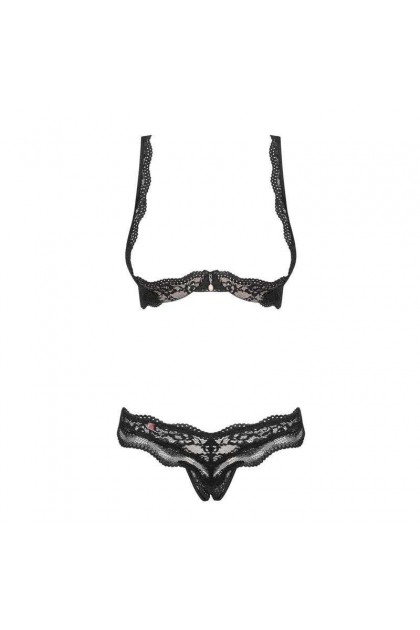 ENSEMBLE LINGERIE OUVERT NOIR 2 PIÈCES LUVAE CUPLESS SET - S/M
