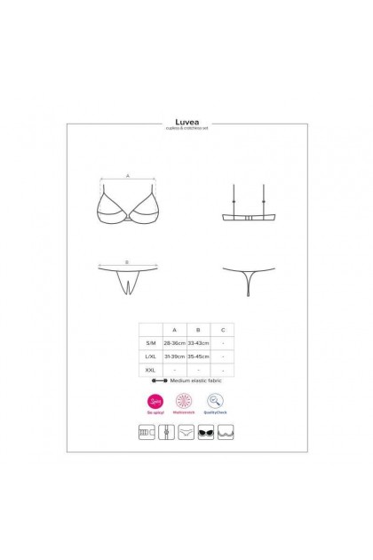 ENSEMBLE LINGERIE OUVERT NOIR 2 PIÈCES LUVAE CUPLESS SET - L/XL