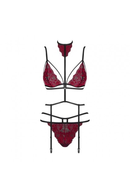 Ensemble lingerie 3 pièces bordeaux sugestina - OBSESSIVE - L/XL