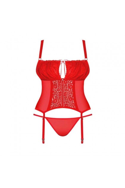 Corset et string rouge blossmina corset - OBSESSIVE - 4XL/5XL