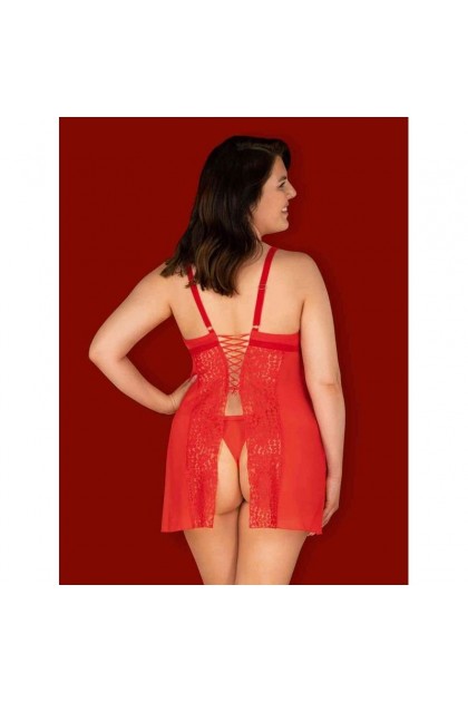 NUISETTE ET STRING ROUGE BLOSSMINA CHEMISE - OBSESSIVE - 6XL/7XL