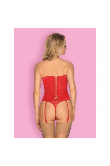 CORSET ET STRING ROUGE FLAMERIA CORSET - OBSESSIVE - L/XL
