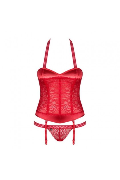 CORSET ET STRING ROUGE FLAMERIA CORSET - OBSESSIVE - L/XL