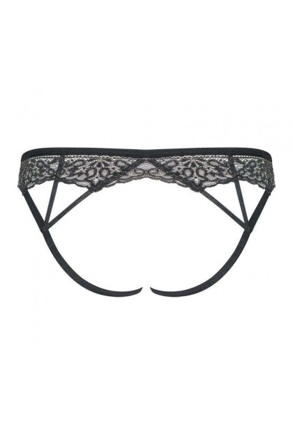STRING OUVERT NOIR MESHLOVE CROTCHLESS THONG - OBSESSIVE - L/XL