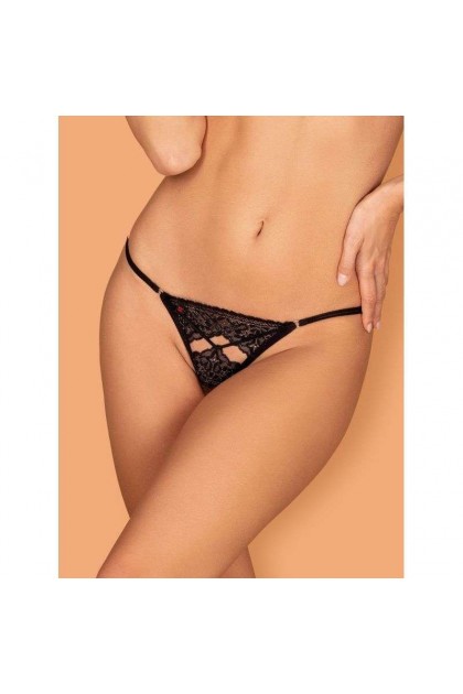 STRING OUVERT NOIR MESHLOVE CROTCHLESS THONG - OBSESSIVE - L/XL