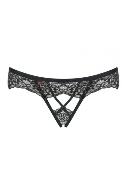 STRING OUVERT NOIR MESHLOVE CROTCHLESS THONG - OBSESSIVE - L/XL