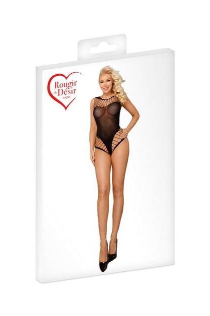 Body moulant noir en résille à découpes sexy - TU