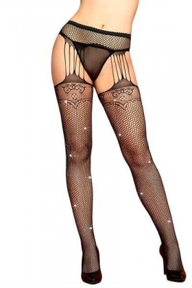 COLLANTS NOIR AVEC STRASS ET RÉSILLE - TU