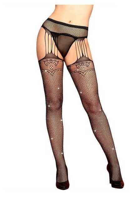 COLLANTS NOIR AVEC STRASS ET RÉSILLE - TU