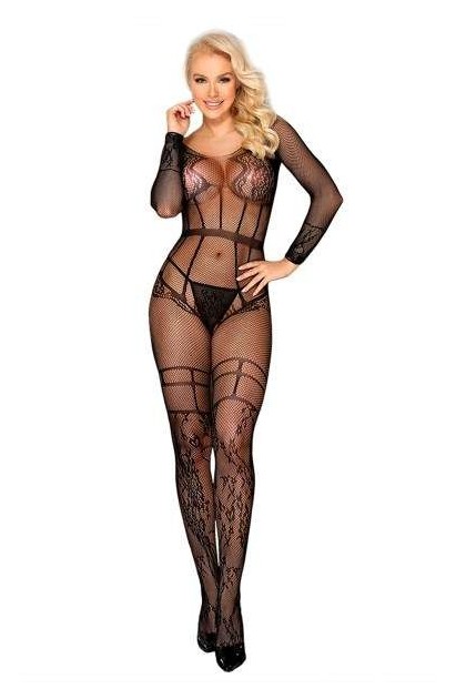 COMBINAISON TRANSPARENTE NOIRE EN DENTELLE - TU
