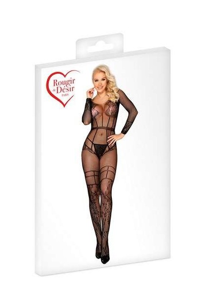COMBINAISON TRANSPARENTE NOIRE EN DENTELLE - TU