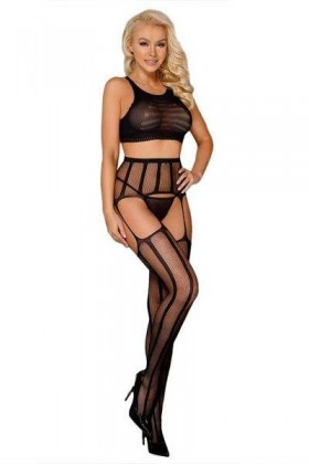 Ensemble top et collants noir à découpes sexy - TU