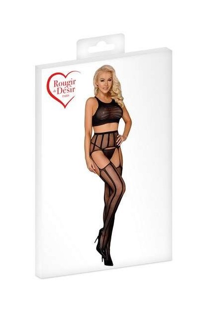 ENSEMBLE TOP ET COLLANTS NOIR À DÉCOUPES SEXY - TU