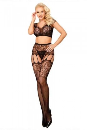 ENSEMBLE TOP ET COLLANTS NOIR EN RÉSILLE - TU