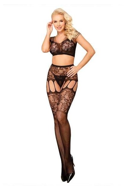 ENSEMBLE TOP ET COLLANTS NOIR EN RÉSILLE - TU