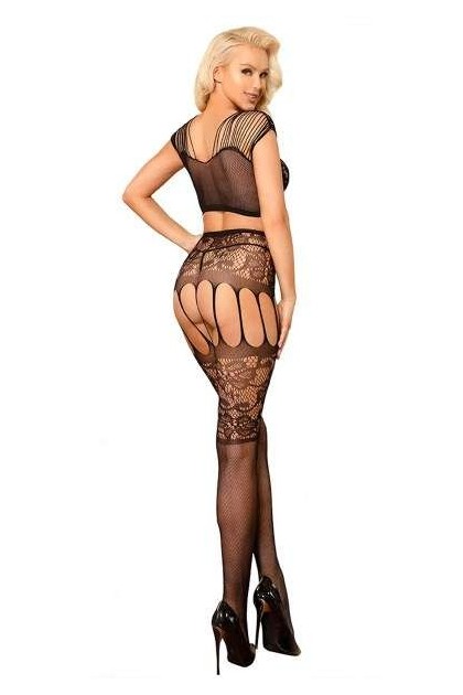 ENSEMBLE TOP ET COLLANTS NOIR EN RÉSILLE - TU