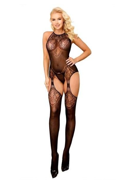COMBINAISON TRANSPARENTE ET OUVERTE NOIRE EN RÉSILLE - TU