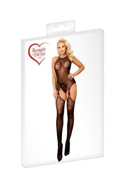 COMBINAISON TRANSPARENTE ET OUVERTE NOIRE EN RÉSILLE - TU