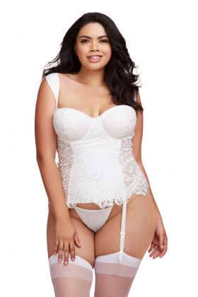 GUÊPIÈRE GRANDE TAILLE À BALCONNET BLANCHE SATINÉE - TAILLE 4XL - 48