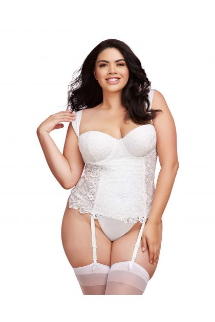 Guêpière grande taille à balconnet blanche satinée - TAILLE 4XL - 
